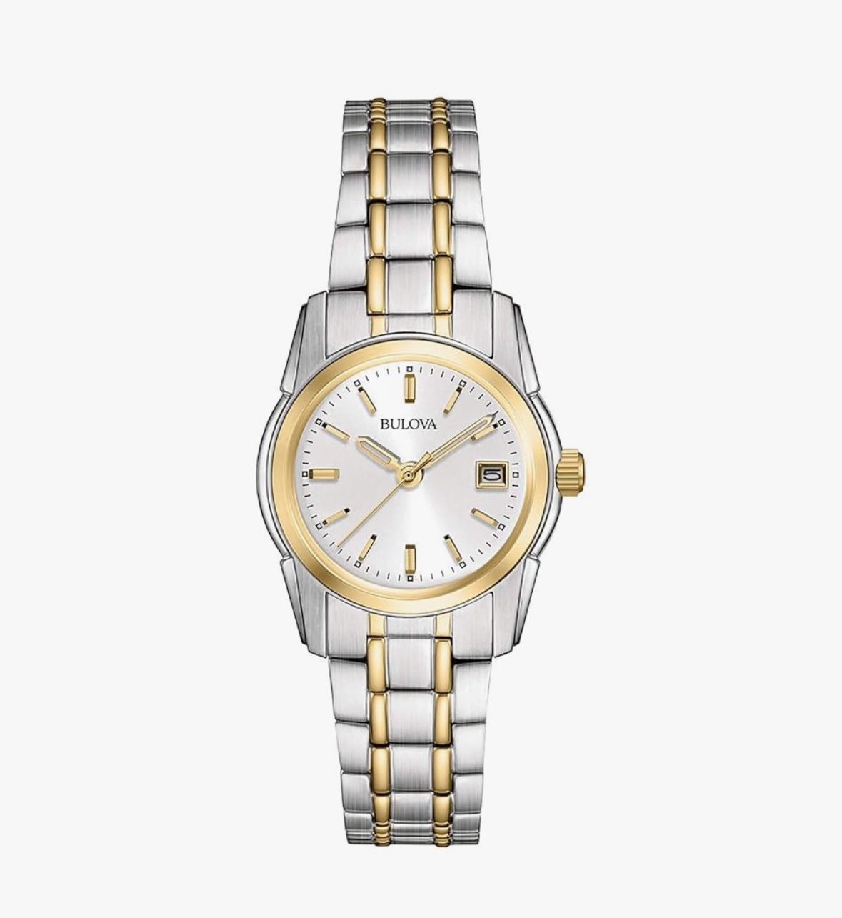 Bulova Ladies' Classic Two-Tone Stainless Steel 3-Hand Calendar Date Quartz Watch, Silver-White Dial (Style: 98M105)
