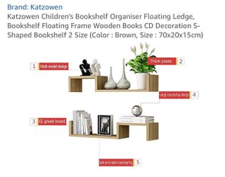 Brand New Katzowen S-Shaped Floating Wood Shelf Brown
