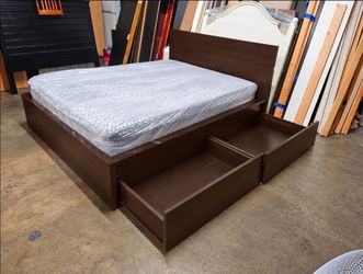 Queen Dark Brown Platform Bed Frame with Storage Drawers
