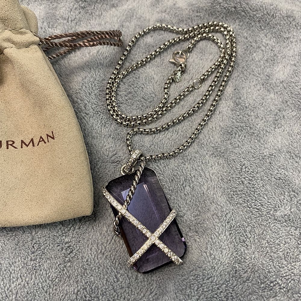 Sterling Silver Necklace with Amethyst Pendant