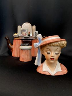🔥 VINTAGE VANITY TEAPOT AND LADY VASE / JARRA DE TOCADOR Y FLORERO DE MUJER 🔥