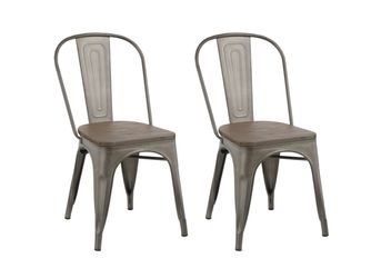 Industrial Kitchen wood top Classic Trattoria Chair Stackable Distressed Metal Chic Bistro Cafe Side 18 inch EACH