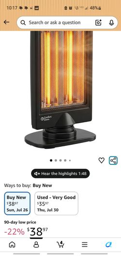 Oscillating Portable Space Heater, Flat Panel, Halogen, Infrared, Electric, Adjustable Tilt, Overheat Sensor, Stay-Cool, & Tip-Over Switch, Ideal for 