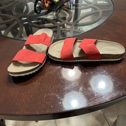 women’s wedge red sandals flat , two strap 