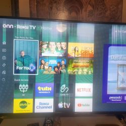 Onn ruku 50' tv used it has Vertical line as seen on the photo, works sound. No tv stand $60