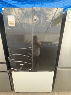 Samsung Bespoke Refrigerator With Beverage Center In Charcoal And White Glass