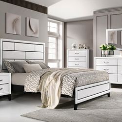 4 PIECE QUEEN / KING SIZE BEDROOM SET BED DRESSER NIGHTSTAND MIRROR
