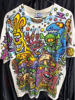 1993 Liquid Blue "Zidzoii" t-shirt featuring all-over print artwork by Joey Mars.