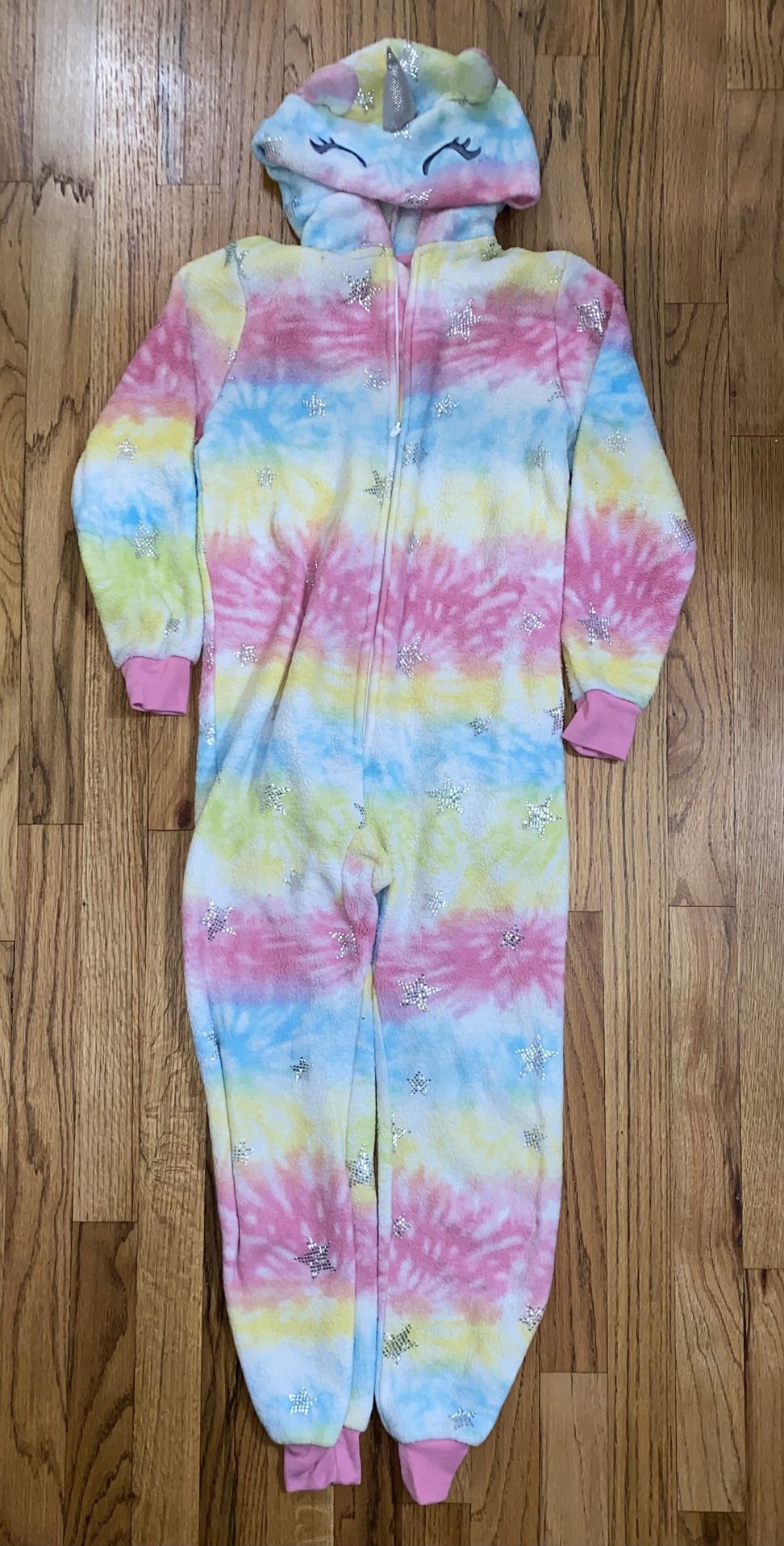 Saint eve kids unicorn full zip fleece lined hooded jumpsuit tie dye stars