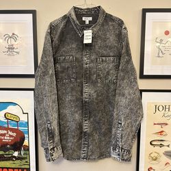 The Rail Black Acid Wash Grey Casual Snap Button Denim Shirt NWT