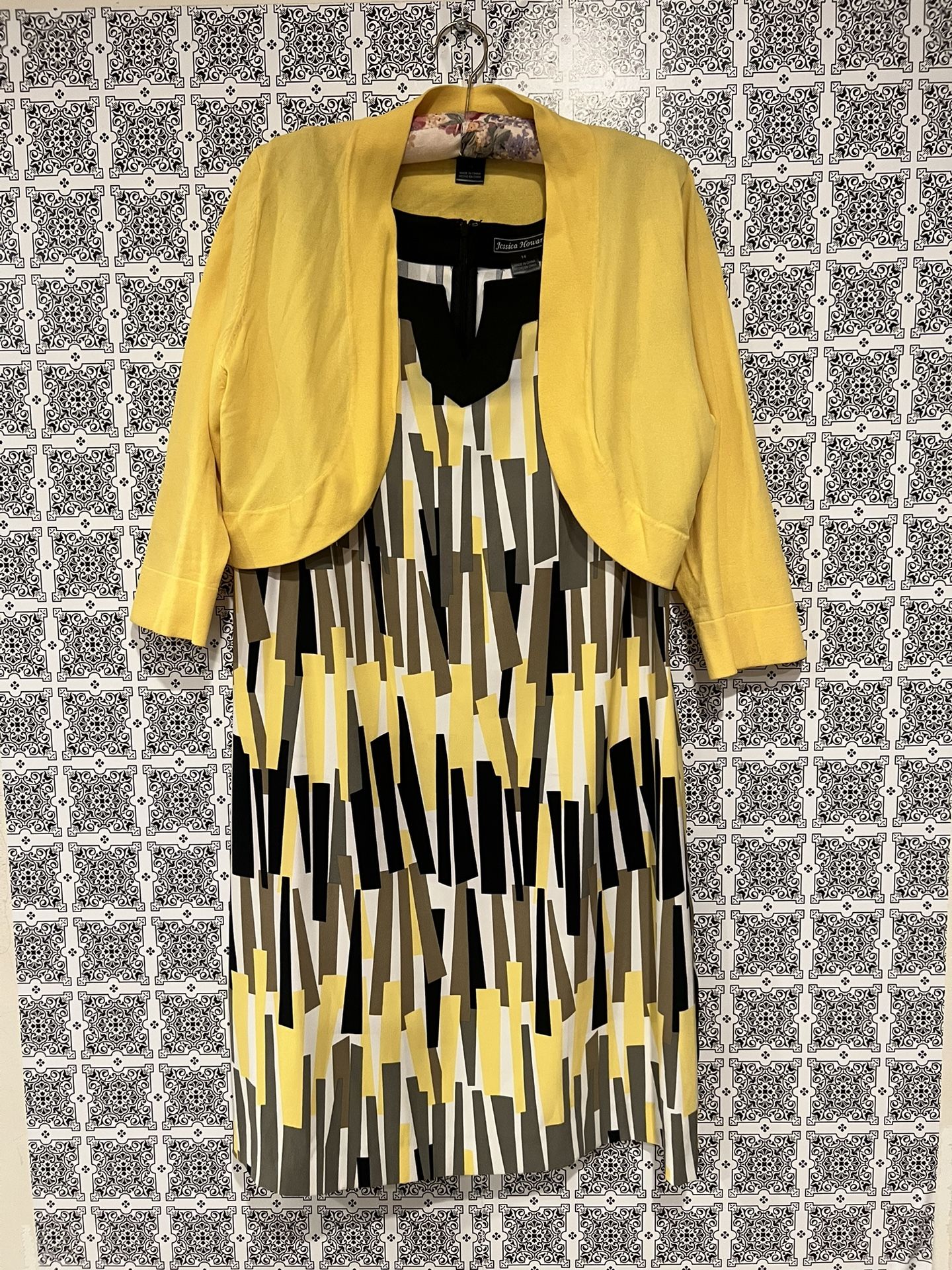 Jessica Howard Yellow and Black Dress Set with a vibrant yellow jacket