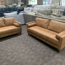 Camel Mid Century Modern Sofa Set 