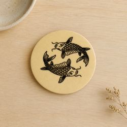 Handmade Koi Fish Refrigerator Magnet – Round Decorative Kitchen Décor