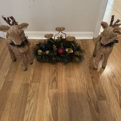 Christmas Decor 2 Small Deer and Candle holder