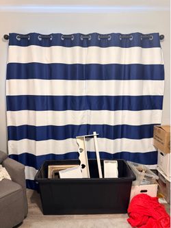 Navy and white stripped black out curtains