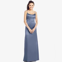SLIM SPAGHETTI STRAP V-BACK TRUMPET GOWN IN LARKSPUR BLUE