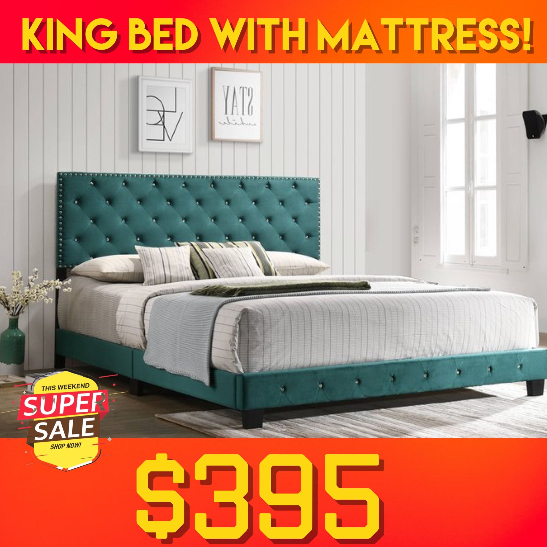 factory wholesalers New In The Size Box Queen Green Green King Bed With