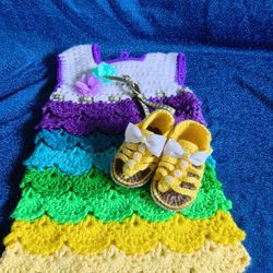 $40 Vestidito A Crochet De Arcoiris  Para Bebe 