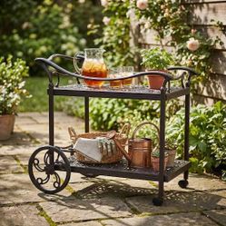 Outdoor Metal Bar Cart with Two Shelves