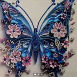 12x12 DIAMOND PAINTED RHINESTONE SPARKLING BUTTERFLY READY FOR FRAMING