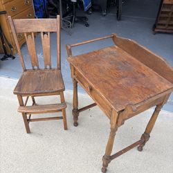 Antique School Desk & Chair Set