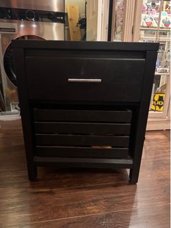 Nightstand w/ Wood Crate - Flat Black