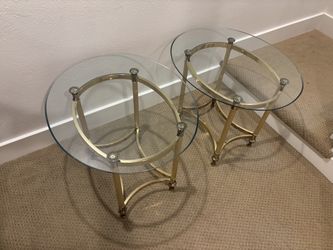Pair of midcentury Hollywood Regency style brass end tables