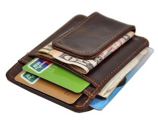 Men’s Real Leather Money Clip Wallets with window slot
