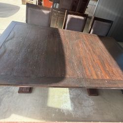 Solid Wood Dining Table Set w/ Leaf + 5 Chairs (Project / Needs TLC)