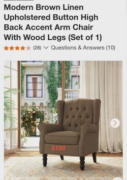 Brown Linen High Back Arm Chair