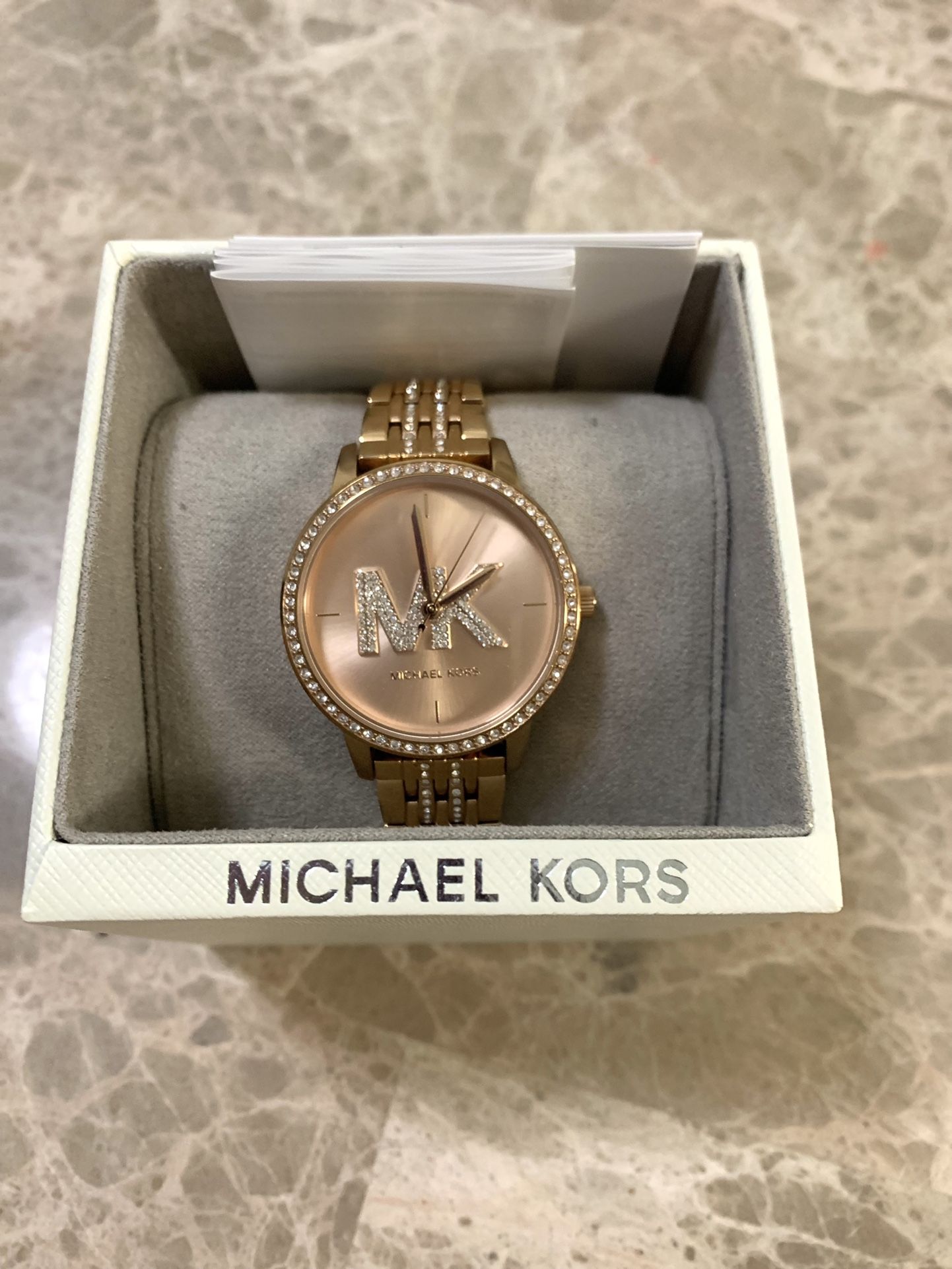 Michael Kors Melissa Pavé Logo Rose Gold-Tone Watch