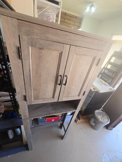 Rustic Gray Wood Cabinet with Open Shelf