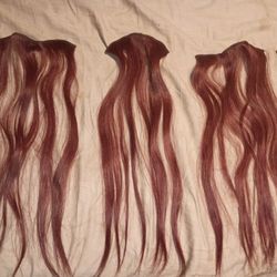 Human Hair Extensions Burgundy Brown  14in