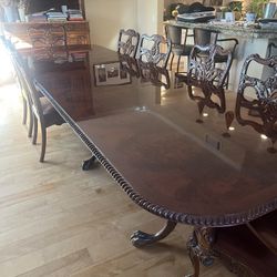 Asian Dining Table With 3 Leaves And Total Of 10 Chairs