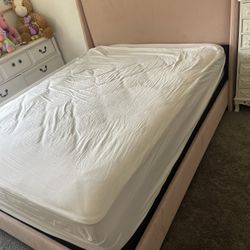 Queen Pink Suede Bed Frame 