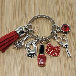 Brand New Red Tassel Nail Technician Artist Keychain Gift 
