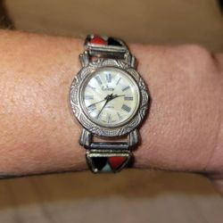 Vintage Collezio Southwestern Enamel Inlay Silver Tone Quartz Stainless Watch
