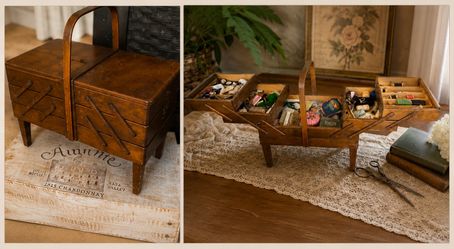 Like NEW Vintage 3-Tier WOODEN Cantilever SEWING BOX CANT