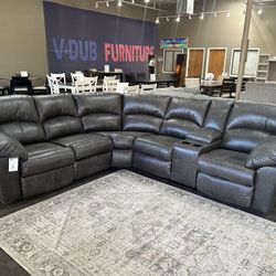Grey Black Reclining Sectional 