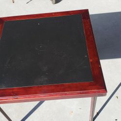Antique Folding Wooden Card Table/ With What Looks Like Leather On Top
