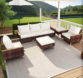 Assembled New 7 Pcs Outdoor Furniture High Footed Hollowed Out Rattan Terrace Furniture 7 Seats