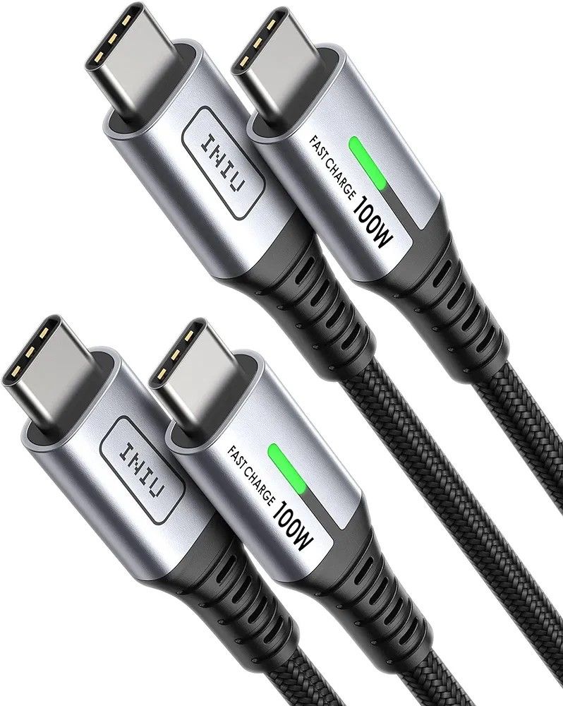 INIU USB C to USB C Cable, (6ft, 2-Pack) 100W USB C to C Fast Charging Cable, Braided Type C Charger Cable USB C Cord for iPhone 15 Pro Max Samsung Ga