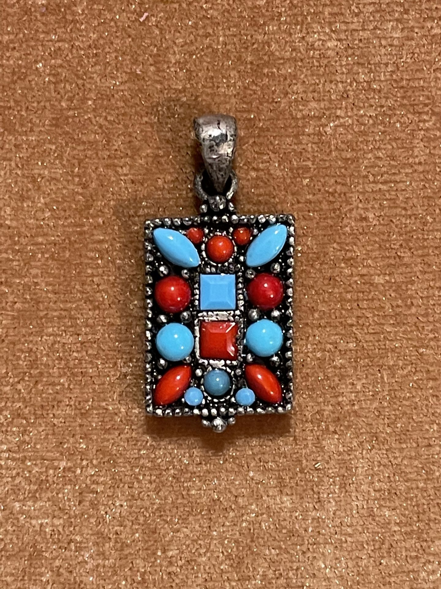 Vintage Navajo Coral And Turquoise Pendant