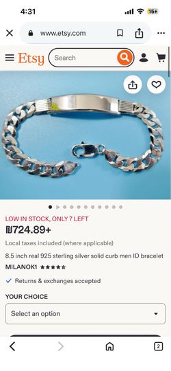 8.5 inch real 925 sterling silver solid curb men ID bracelet