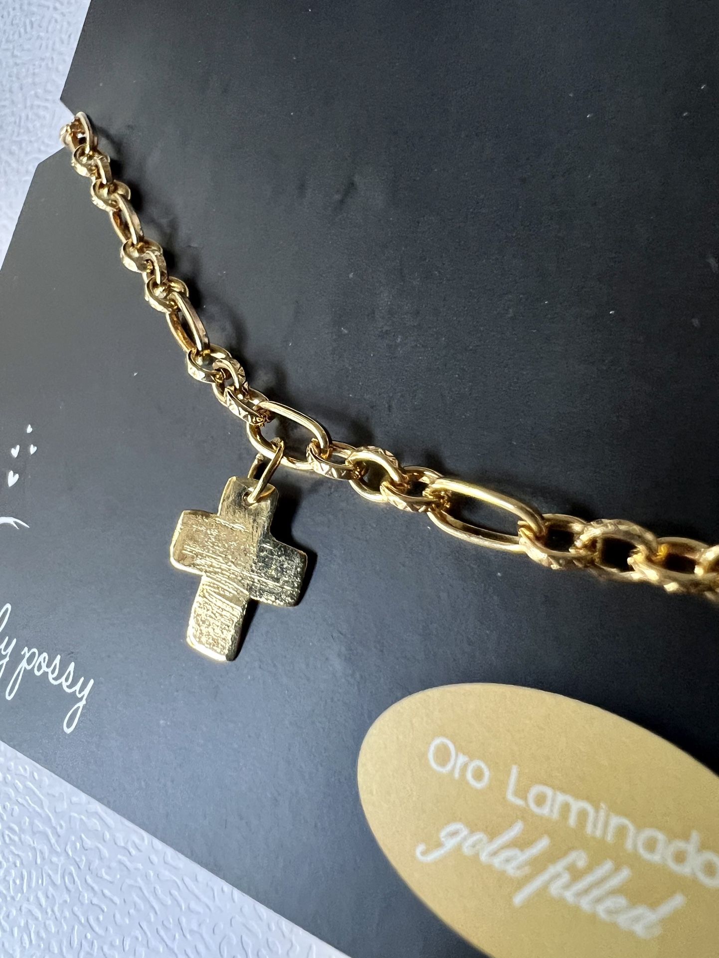 Gold filled Chain And Cross Bracelet 
