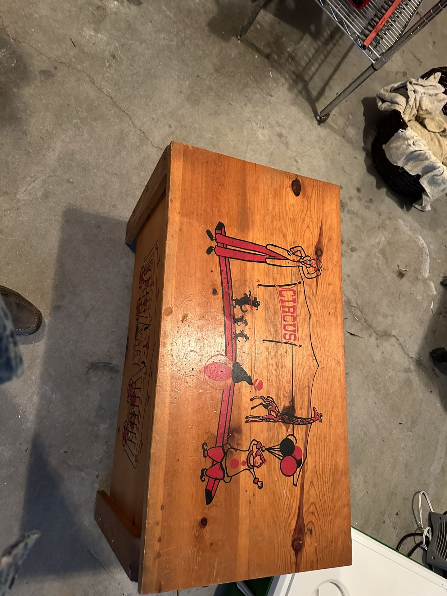 1950s Circus Clown Toy Chest Cedar Wood For Sale