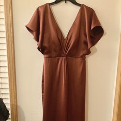 Elegant Rust Colored Satin Maxi Dress