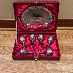 Antique Silver Tray And Cup Set