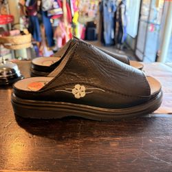 Dr Martens Vintage 9511 Black Floral Embroidered Chunky Leather Slip On Sandals Womens Size 8