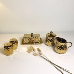 Set of 5 // Set Butter dish + Salt Pepper + Sugar Bowl & Creamer Pitcher